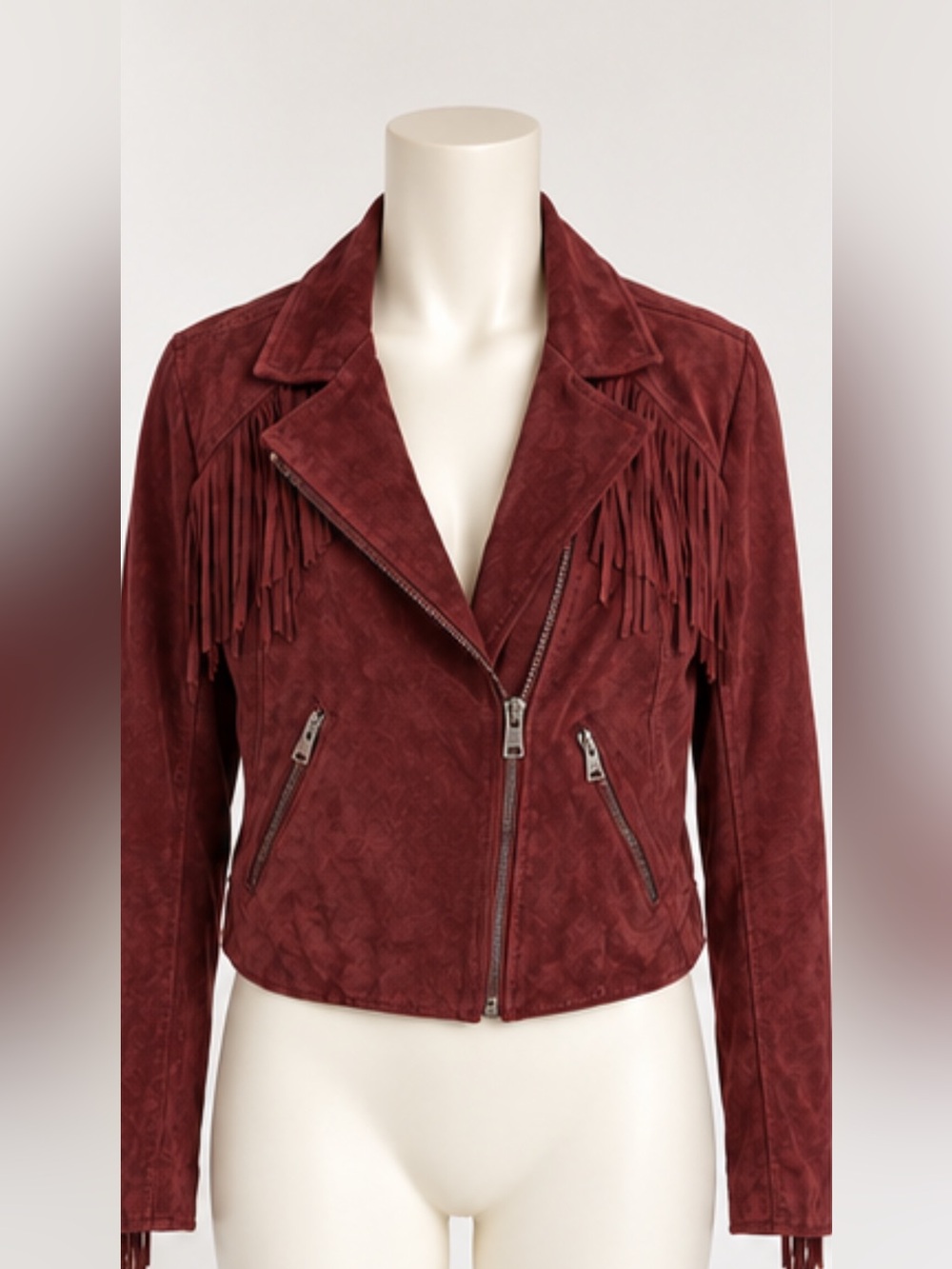 AUDREY Suede Fringe Moto Brown Jacket Sz S
